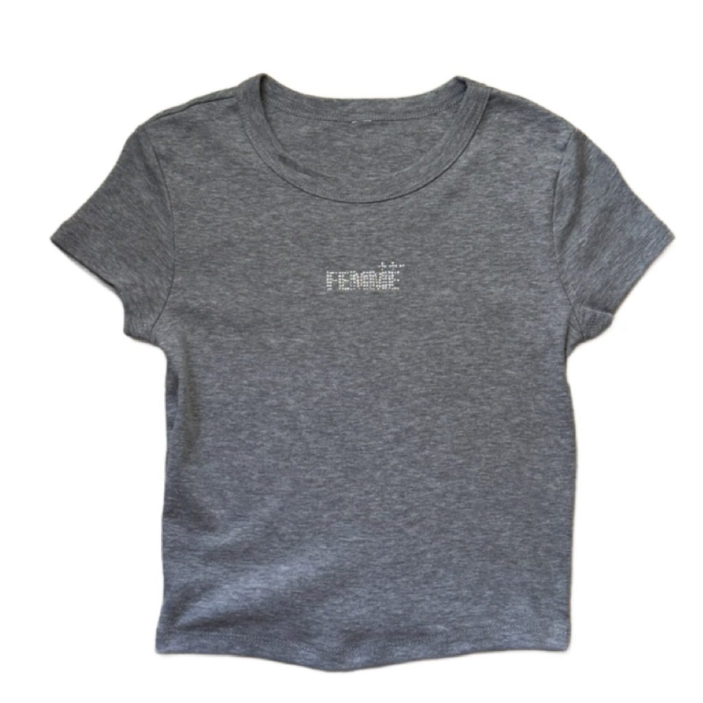 Grey Crystal Baby Tee image 0